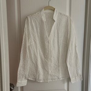 White Eyelet Button-Up Blouse